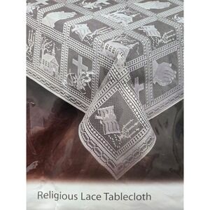 Quaker Lace Religious Lace Tablecloth White 60x120 Oblong Praying Hands USA